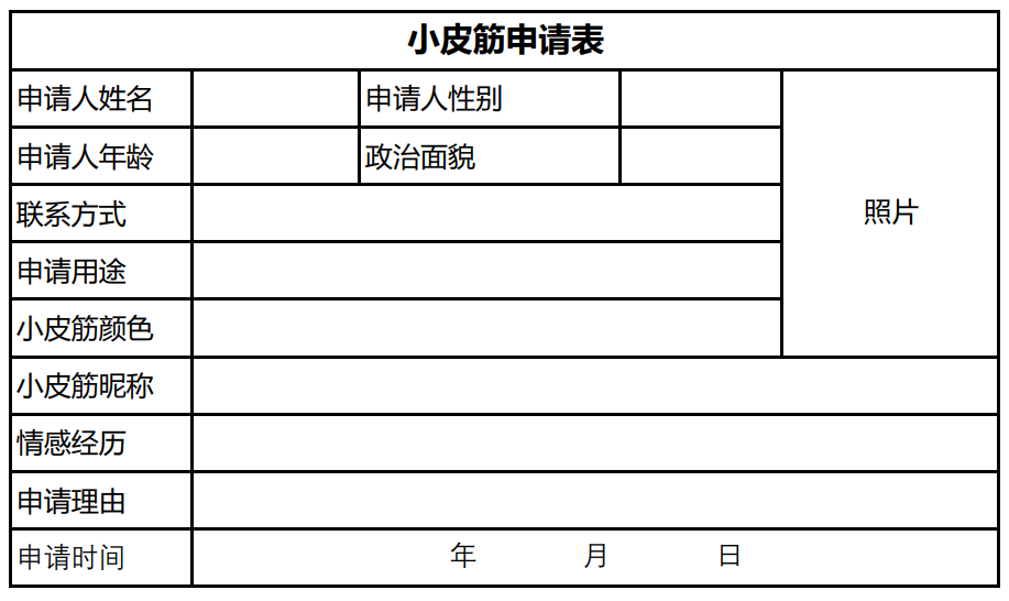 抖音小皮筋申请表图片，小皮筋申请表文档下载，