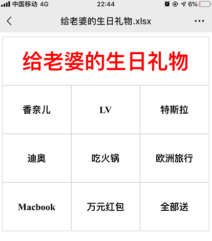 给老婆的生日礼物抽奖吃火锅抖音 excel文档xlsx